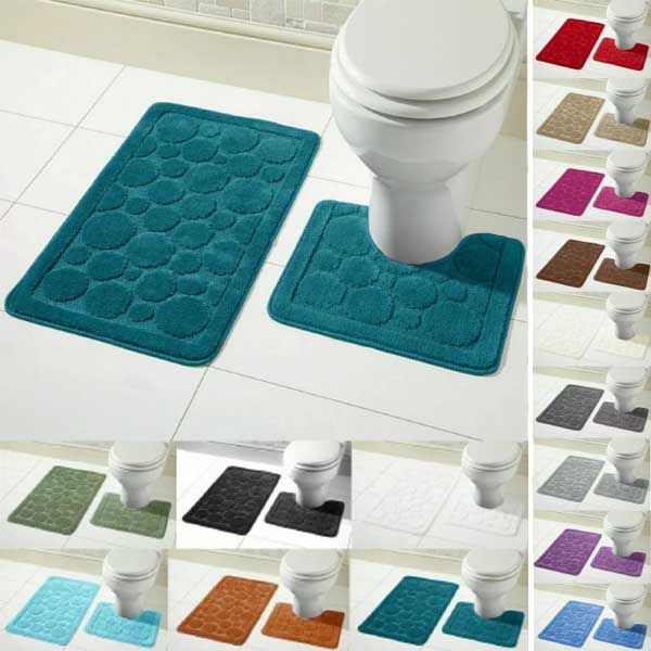 2 Pcs Large Soft Bath Comfort Mat & Toilet Pedestal Rug Set 