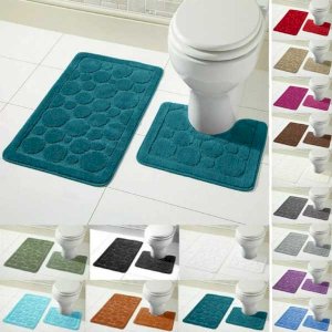 2 Pcs Large Soft Bath Comfort Mat & Toilet Pedestal Rug Set 