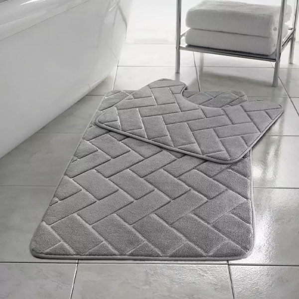 2 Pcs Rubber Pedestal Anti-Slip Memory Foam Mat Toilet Bathroom Rug