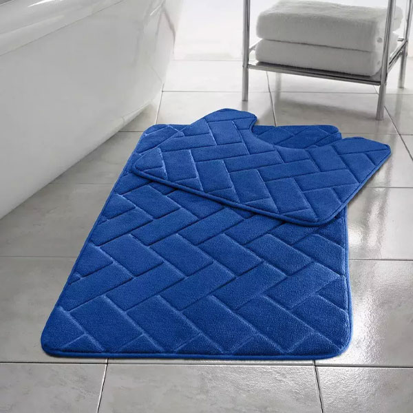 2 Pcs Rubber Pedestal Anti-Slip Memory Foam Mat Toilet Bathroom Rug