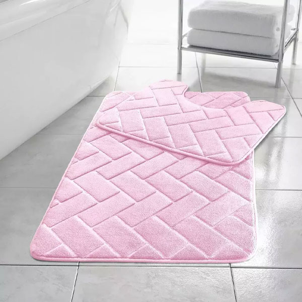 2 Pcs Rubber Pedestal Anti-Slip Memory Foam Mat Toilet Bathroom Rug