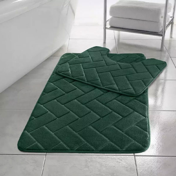 2 Pcs Rubber Pedestal Anti-Slip Memory Foam Mat Toilet Bathroom Rug