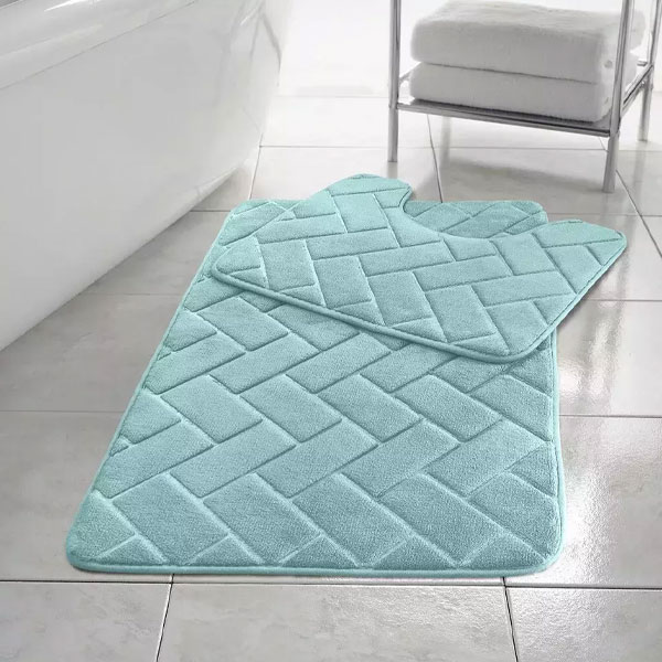 2 Pcs Rubber Pedestal Anti-Slip Memory Foam Mat Toilet Bathroom Rug