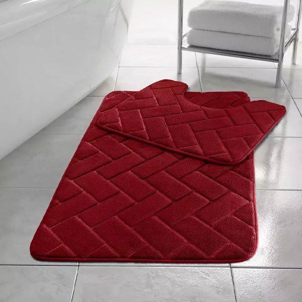 2 Pcs Rubber Pedestal Anti-Slip Memory Foam Mat Toilet Bathroom Rug