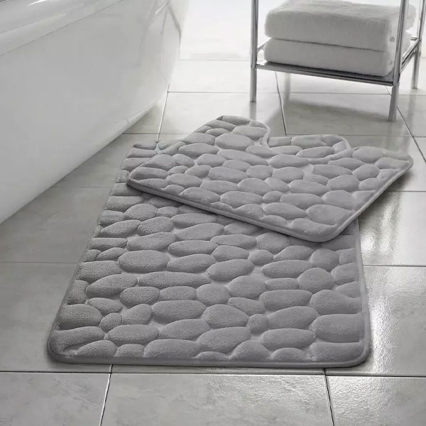 Anti Slip Memory Foam Mat Rubber Pedestal Toilet Bathroom Rug - 2 Pieces