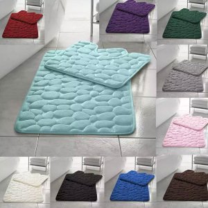 Anti Slip Memory Foam Mat Rubber Pedestal Toilet Bathroom Rug - 2 Pieces