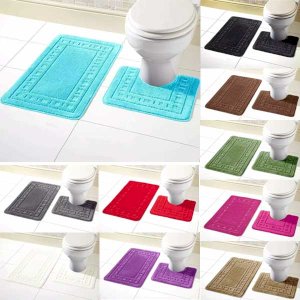 Anti-Slip Rubber Pedestal Memory Foam Mat Toilet Bathroom Rug - 2 Pieces