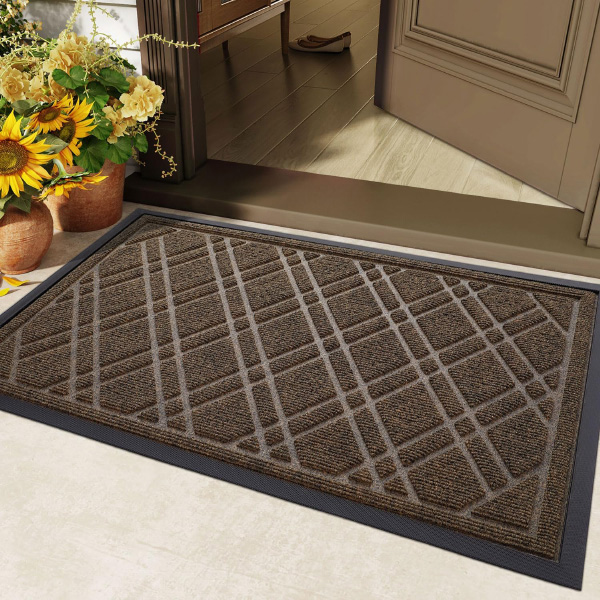 Dirt Trapper Non-Slip Geometric Entrance Rug Waterproof Doormat for Indoor & Outdoor