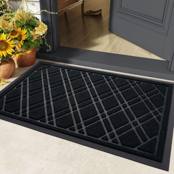 Dirt Trapper Non-Slip Geometric Entrance Rug Waterproof Doormat for Indoor & Outdoor