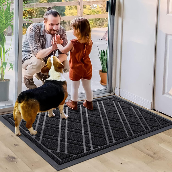 Dirt Trapper Non-Slip Geometric Entrance Rug Waterproof Doormat for Indoor & Outdoor