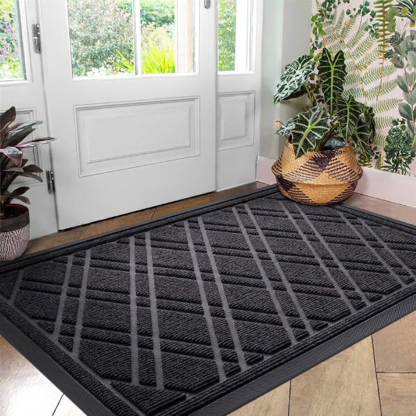 Dirt Trapper Non-Slip Geometric Entrance Rug Waterproof Doormat for Indoor & Outdoor