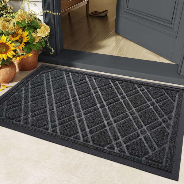 Dirt Trapper Non-Slip Geometric Entrance Rug Waterproof Doormat for Indoor & Outdoor