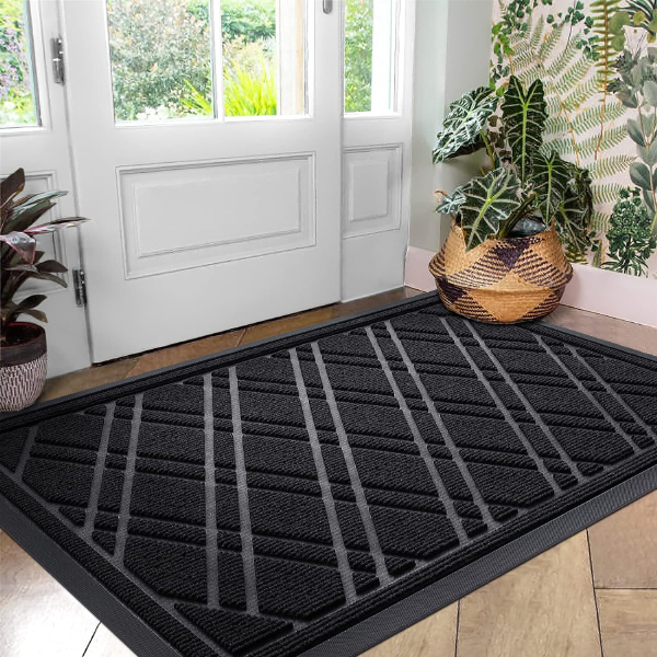 Dirt Trapper Non-Slip Geometric Entrance Rug Waterproof Doormat for Indoor & Outdoor