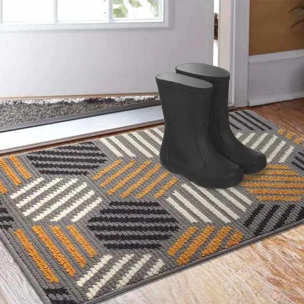 Grey Non-Slip Machine Washable Doormat Soft Dirt Trapper for Front Door & Outdoor Entry