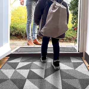 Non-Slip Machine Washable Plaid Entrance Rug Absorbent Indoor Mat for Muddy Shoes & Paws