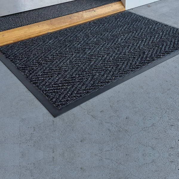  Non-Slip & Moisture Resistant Strong Vinyl with Rubber Backing Entry Rug Herringbone Pattern Floor Mat