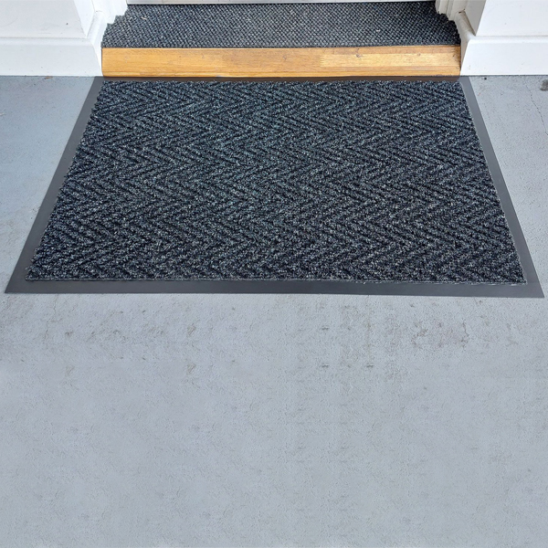  Non-Slip & Moisture Resistant Strong Vinyl with Rubber Backing Entry Rug Herringbone Pattern Floor Mat