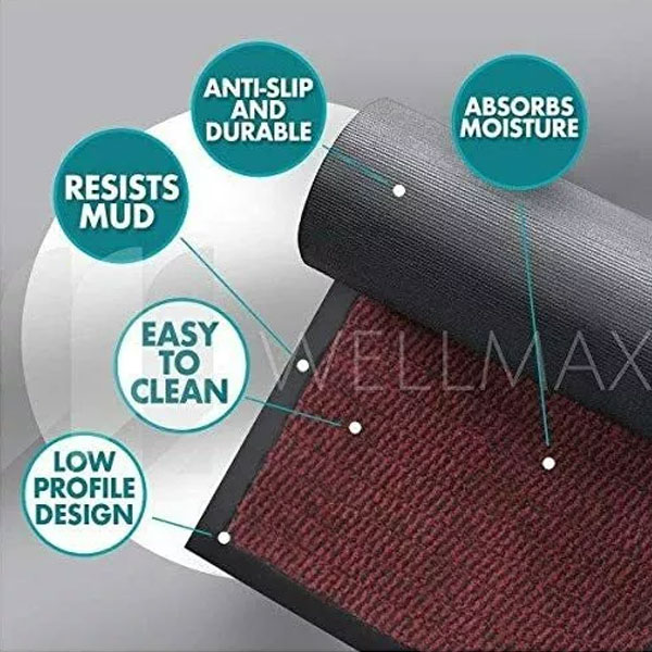 Red Black Heavy Duty Dirt & Moisture Absorbing Hard Wearing Indoor And Outdoor Rubber Mat