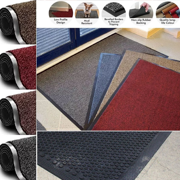 Red Black Heavy Duty Dirt & Moisture Absorbing Hard Wearing Indoor And Outdoor Rubber Mat